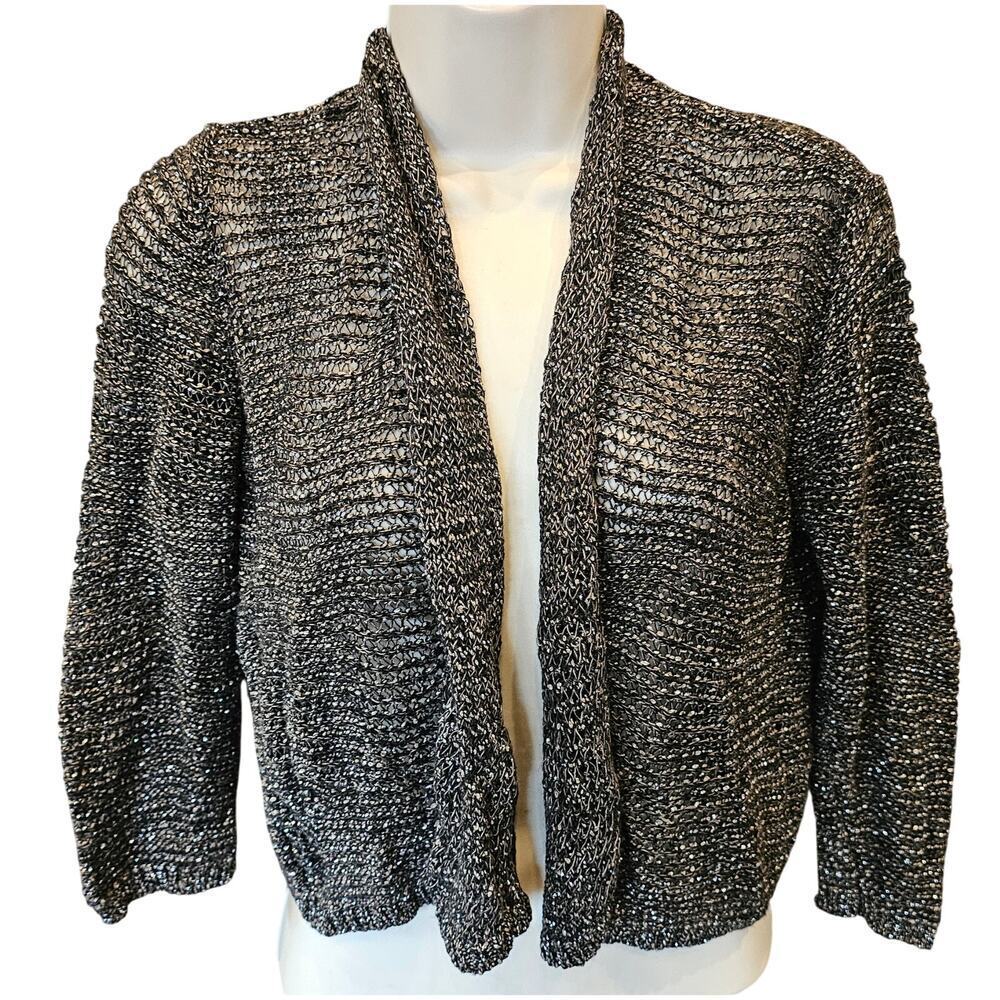 Eileen fisher sz M linen metallic blend black whimsigoth classy layering sweater